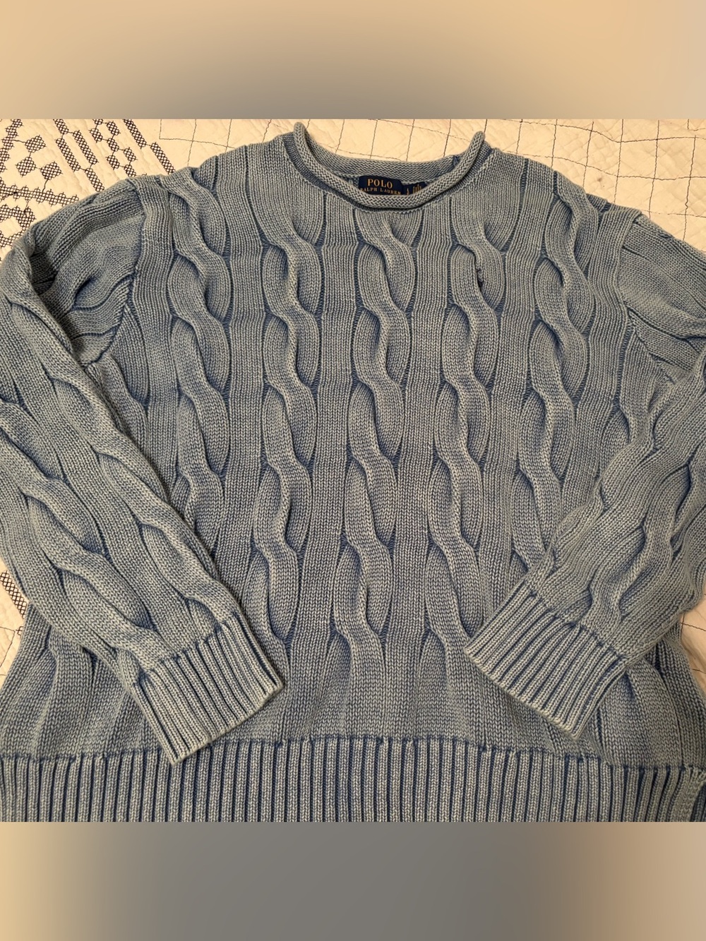 Polo Ralph Lauren vintage Light Blue Cable-Knit Crewneck Sweater L